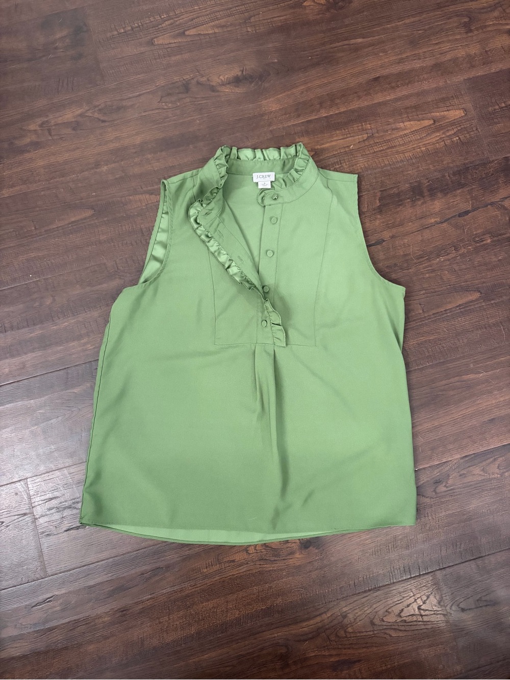 J. Crew Sleeveless Ruffle-Trim Shell in Leaf Green
